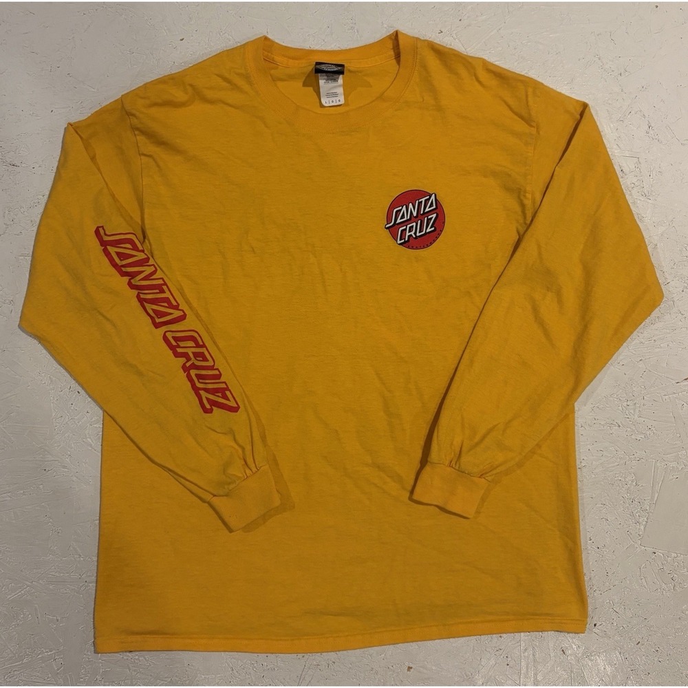 Santa Cruz Skateboards Long Sleeve Shirt Mens Large Yellow Red Skater